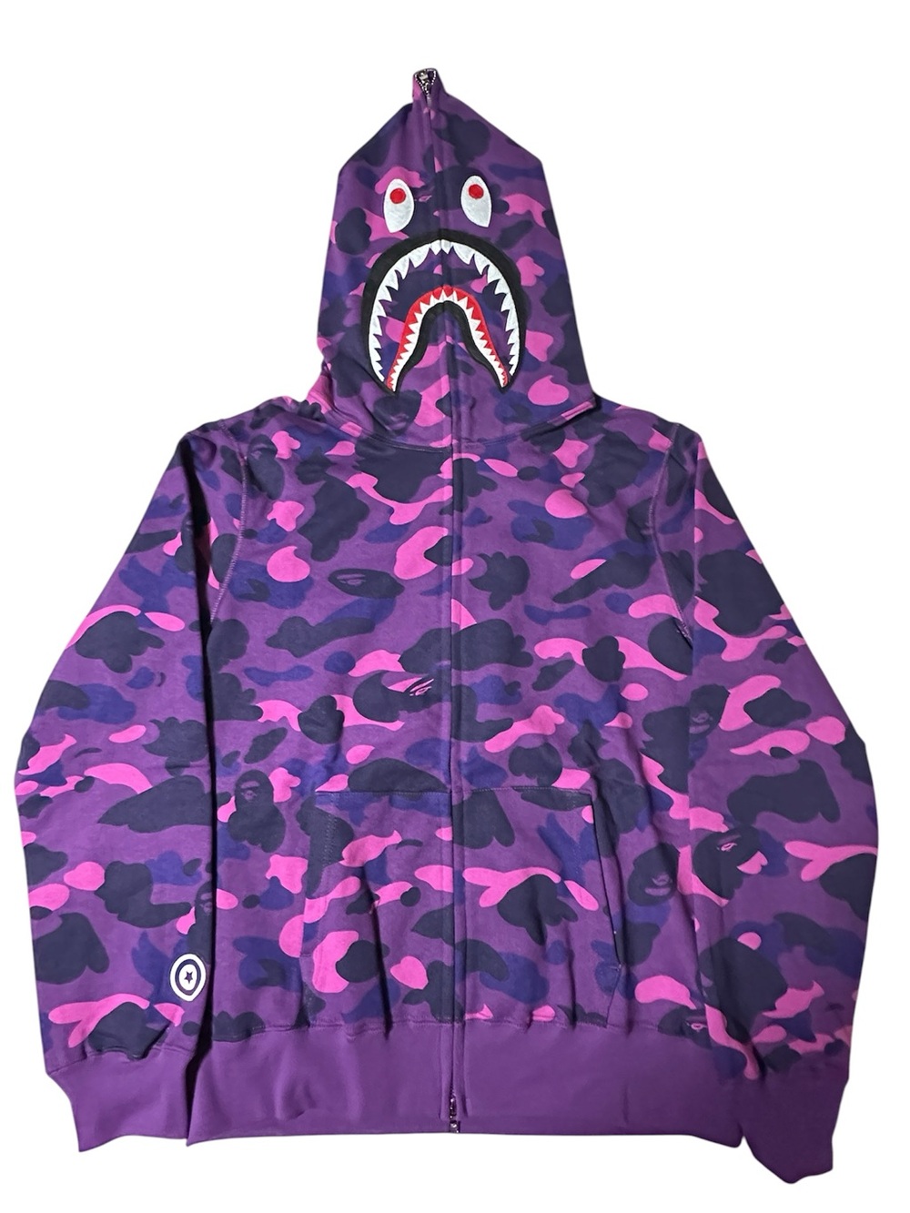 BAPE Color Camo Shark Full Zip Hoodie Purple Pink NWT Size L